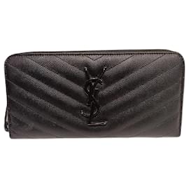 Yves Saint Laurent-Yves Saint Laurent Black Leather Long Wallet-Black