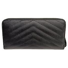 Yves Saint Laurent-Yves Saint Laurent Black Leather Long Wallet-Black
