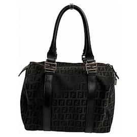 Fendi-Fendi Zucca Black Canvas and Leather Handbag-Black