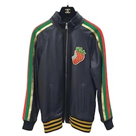 Gucci-Gucci Black Leather Strawberry Patch Track JacketSz.40-Multiple colors
