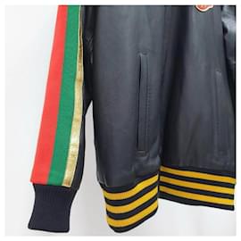 Gucci-Gucci Black Leather Strawberry Patch Track JacketSz.40-Multiple colors