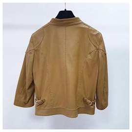 Fendi-Veste moto en cuir marron Fendi taille 40-Marron