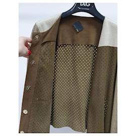 Fendi-Fendi Brown Beige Ivory Perforated Leather Moto Jacket Sz.40-Multiple colors