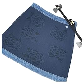 Chanel-CHANEL Camellia Denim Mini Skirt Sz.38-Multiple colors