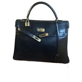 Hermès Kelly 32 Borsa in pelle box nera Nero