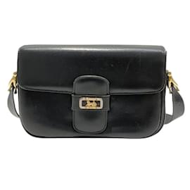 Céline-Celine Black Leather Shoulder Bag-Black