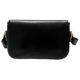 Céline-Celine Black Leather Shoulder Bag-Black