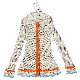 Sportmax Häkelcardigan Baumwolle Orange Türkis Ecru Orange Roh Türkis