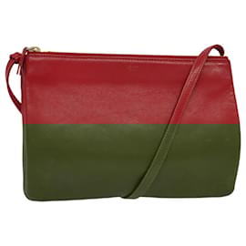 Céline-CELINE Trio Shoulder Bag Leather Red Gold Auth mr1004-Red,Golden