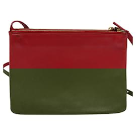 Céline-CELINE Trio Shoulder Bag Leather Red Gold Auth mr1004-Red,Golden