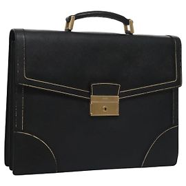 Borsa da lavoro PRADA in pelle Safiano nera e oro Auth bs21898 Nero D'oro