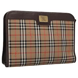 Autre Marque-Burberrys Nova Check Clutch Bag Canvas Leather Beige Gold Auth 102032-Beige,Golden
