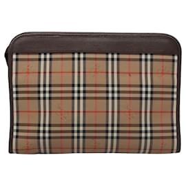 Autre Marque-Burberrys Nova Check Clutch Bag Canvas Leather Beige Gold Auth 102032-Beige,Golden