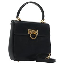 Salvatore Ferragamo Gancini Handtasche Leder 2way Schwarz Auth 110168 Schwarz