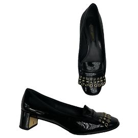 Louis Vuitton Upper Case Black Patent Leather Flat Black