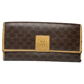 Céline Celine Triomphe Vintage Brown Leather Wallet Brown