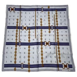 Céline Celine Blue Silk Scarf Blue