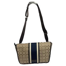 Sac à main en cuir beige Sufflette Signature Coach Beige