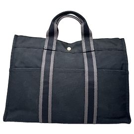 Bolso de mano de algodón negro de Hermès Negro