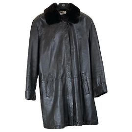 Schwarzer Ledermantel von Givenchy Schwarz