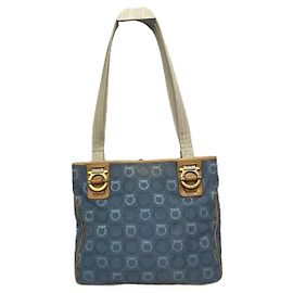Ikonische blaue Baumwoll-Handtasche von Salvatore Ferragamo Blau
