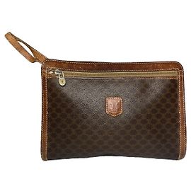 Céline Clutch de couro marrom vintage Celine Triomphe Marrom