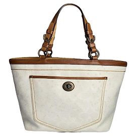 Coach CITY ZIP TOTE  White Leather Handbag White