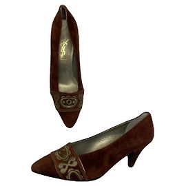 Saint Laurent Anja Brown Leather Heel Brown
