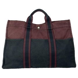 Bolso de mano de algodón negro de Hermès Negro