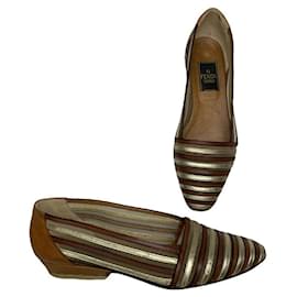 Fendi Brown Leather Flat Brown