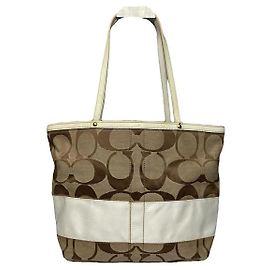 Bolso de mano de algodón marrón Sufflette Signature de Coach Castaño