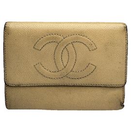Chanel Beige Leather Wallet Beige