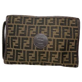 Fendi Baguette braune Baumwoll-Clutch Braun