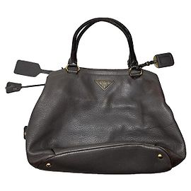 Prada Double Brown Leather Handbag Brown