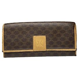 Céline Celine Triomphe Brown Leather Wallet Brown