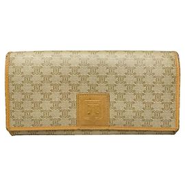 Céline Celine Triomphe Beige Leather Wallet Beige