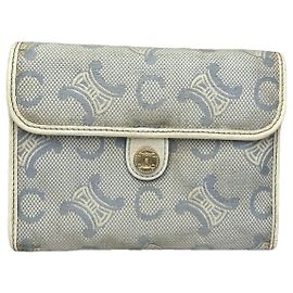 Céline Celine Triomphe White Leather Wallet White