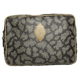 Clutch de couro cinza Yves Saint Laurent Cinza