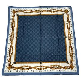 Céline Celine Blue Silk Scarf Blue