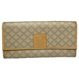 Céline Celine Triomphe Vintage Beige Leather Wallet Beige