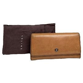 Céline Celine Triomphe Brown Leather Wallet Brown