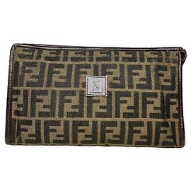 Clutch de algodão marrom Fendi Baguette Marrom