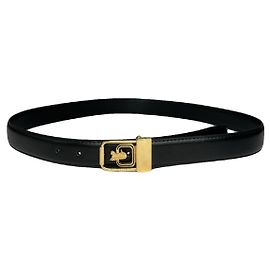 Céline Celine Triomphe Black Leather Belt Black