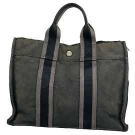 Bolso de mano de algodón negro de Hermès Negro
