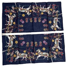 Céline Celine Navy Silk Scarf Navy blue
