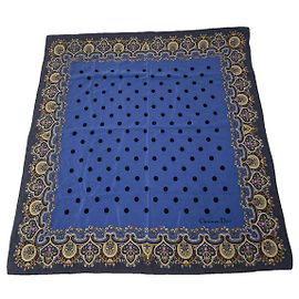 Dior Blue Silk Scarf with Polka Dots and Oriental Pattern Blue
