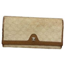 Céline Cartera de cuero beige Celine Triomphe Beige