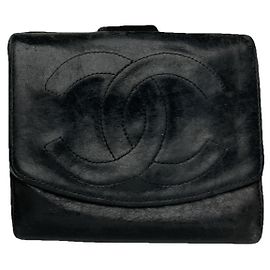 Chanel Black Leather Wallet Black