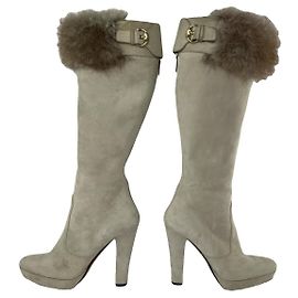 Bota de couro prateada Gucci Prata