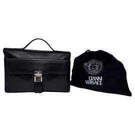Gianni Versace Black Leather Handbag Black